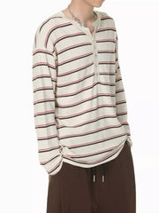 henley featuring striped in Grey with 60% Acrylic, 28% Lyocell, 12% Linen Care instructions: Machine wash cold texture