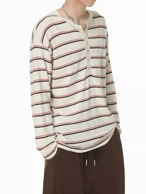 henley featuring striped in Grey with 60% Acrylic, 28% Lyocell, 12% Linen Care instructions: Machine wash cold texture