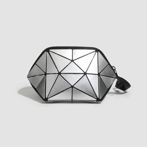clutch featuring geometric in silver with PVC Imported Size &amp texture