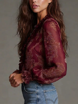 Navy Blue blouse with sheer and long sleeve