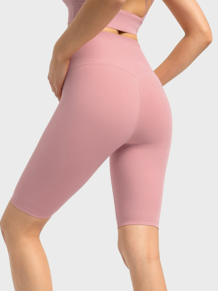 Sculpted Active Bike Shorts in Dusty Pink with a V-seam detail.
