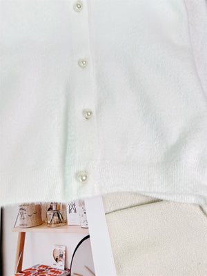 Fuzzy Knit Button Down Cardigan in Green with buttoned