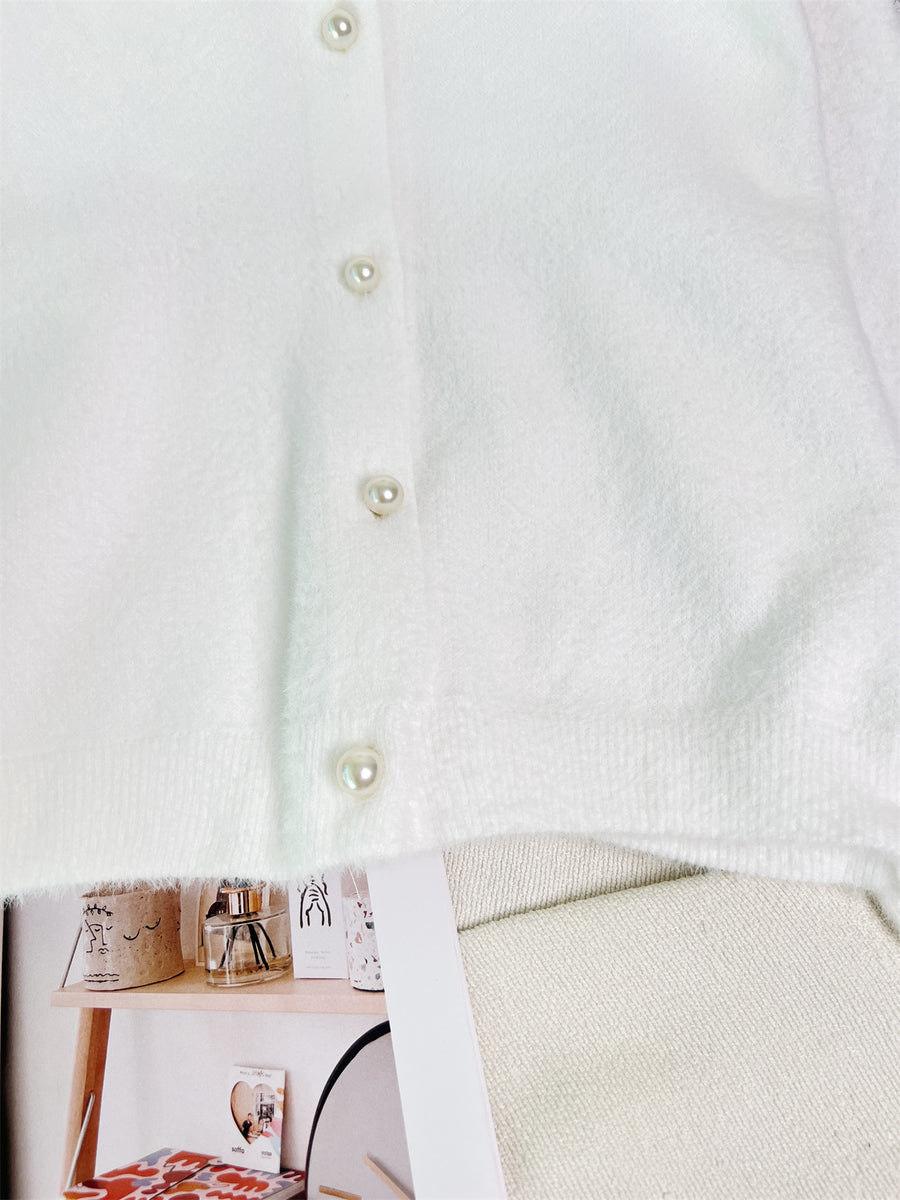 Fuzzy Knit Button Down Cardigan in Green with buttoned