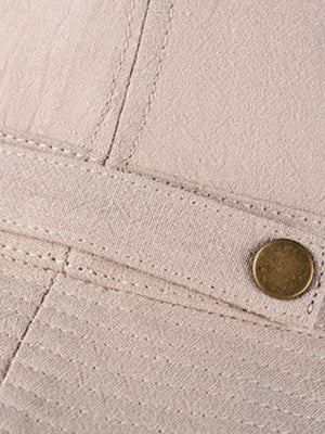 Khaki cotton bucket hat with brass hardware detail