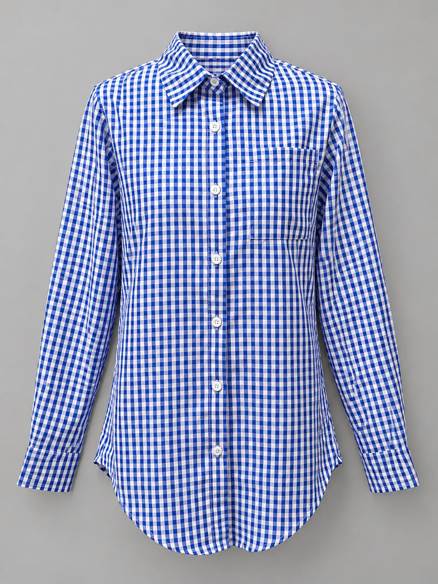 button-down shirt in Dark Blue with gingham and pocketed
