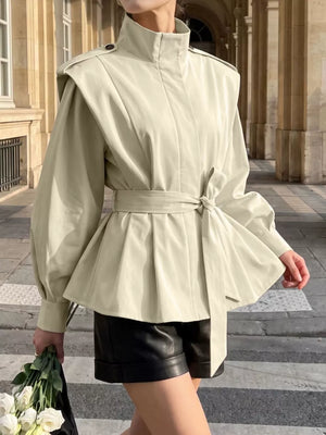 Beige relaxed trench coat with collared
