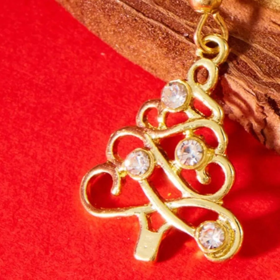 earrings in Gold with christmas-tree motif and dangle