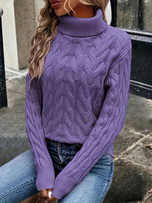 100% polyester Care instructions: Machine wash cold turtleneck sweater in Purple with regular silhouette