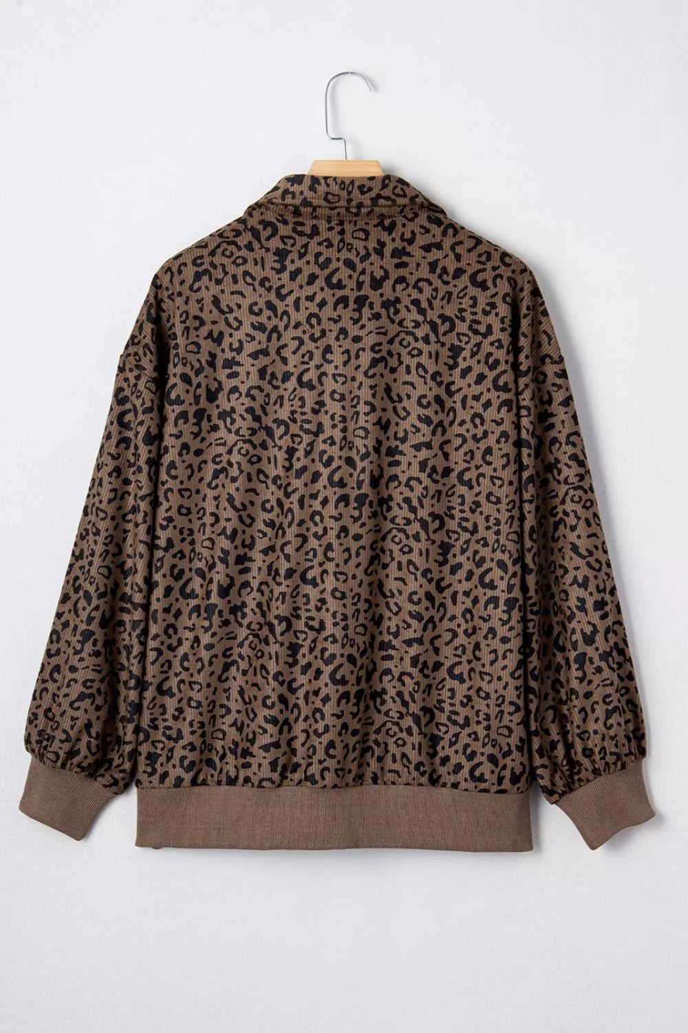 black sweatshirt with quarter-zip and leopard