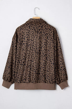 black sweatshirt with quarter-zip and leopard