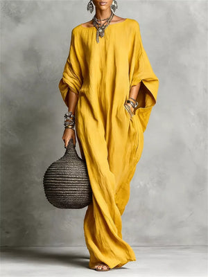 Blue Loose Fit Boat Neck Maxi Dress