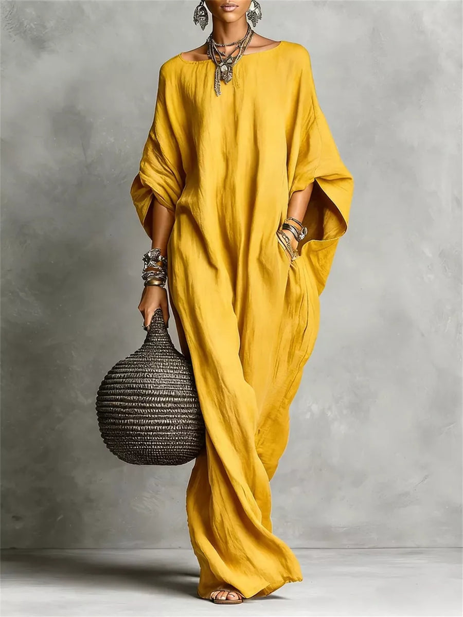 Blue Loose Fit Boat Neck Maxi Dress