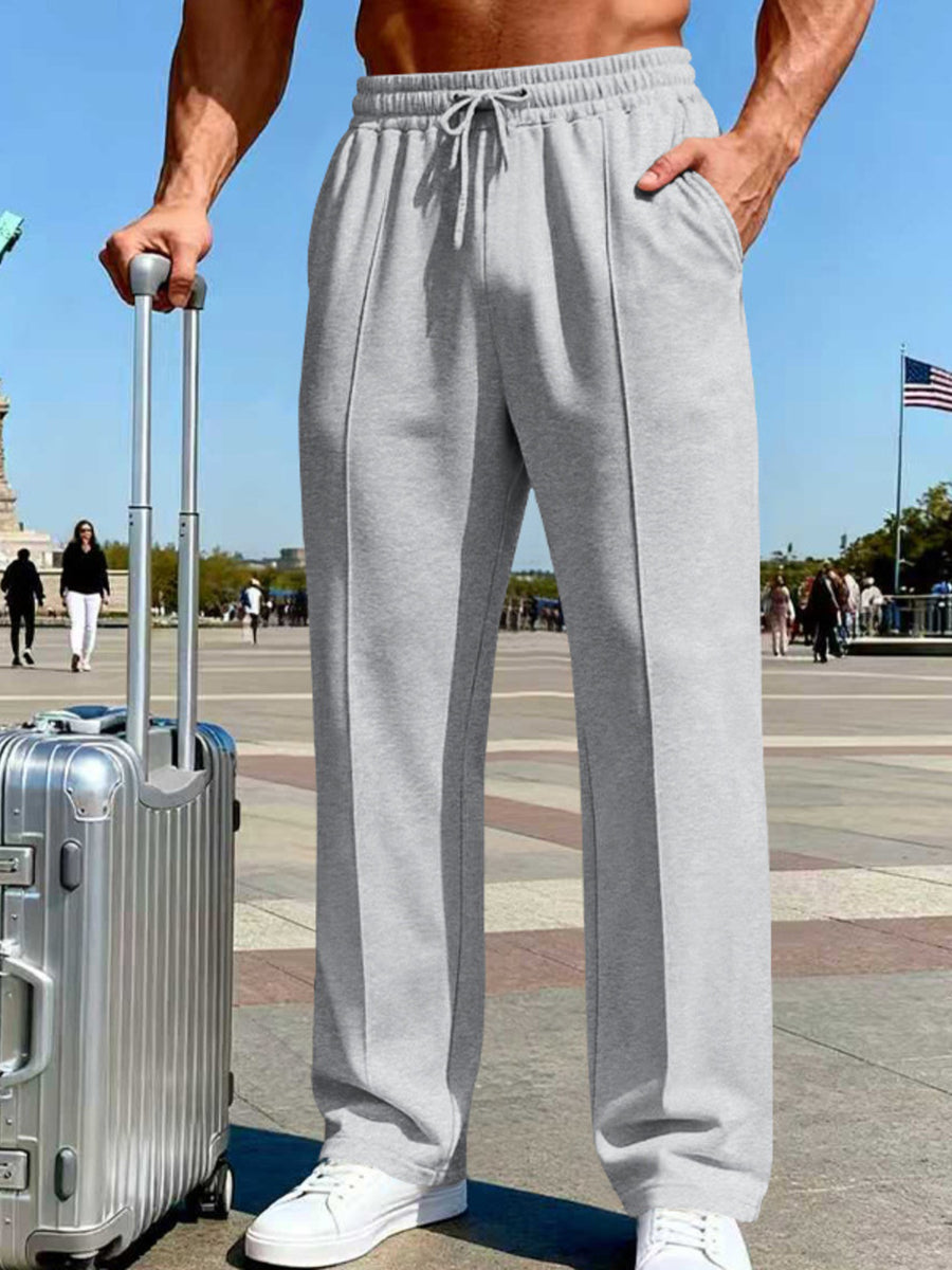 Light Blue wide-leg pants with full-length and drawstring