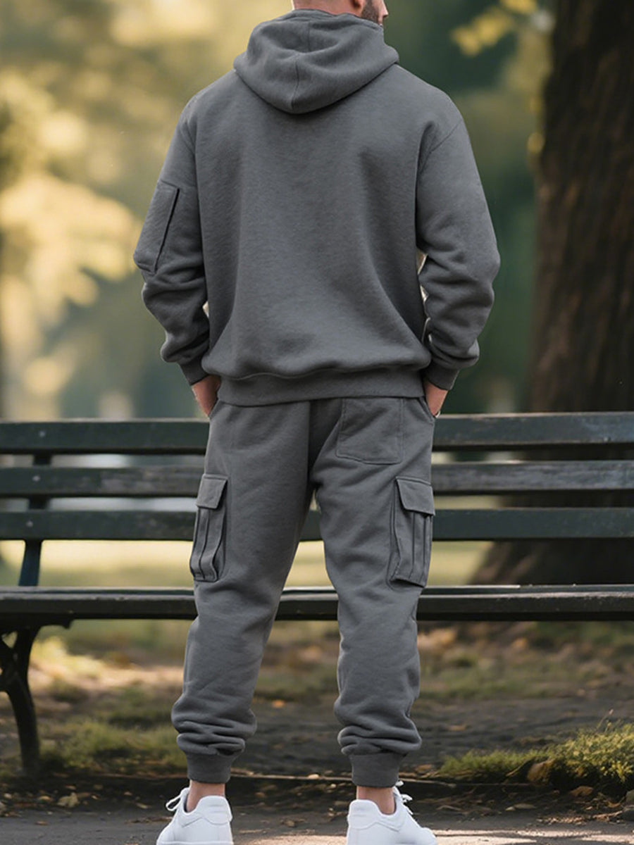 black relaxed lounge set with hooded
