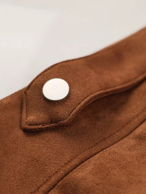 Beige moto jacket with hip-length and zip-front