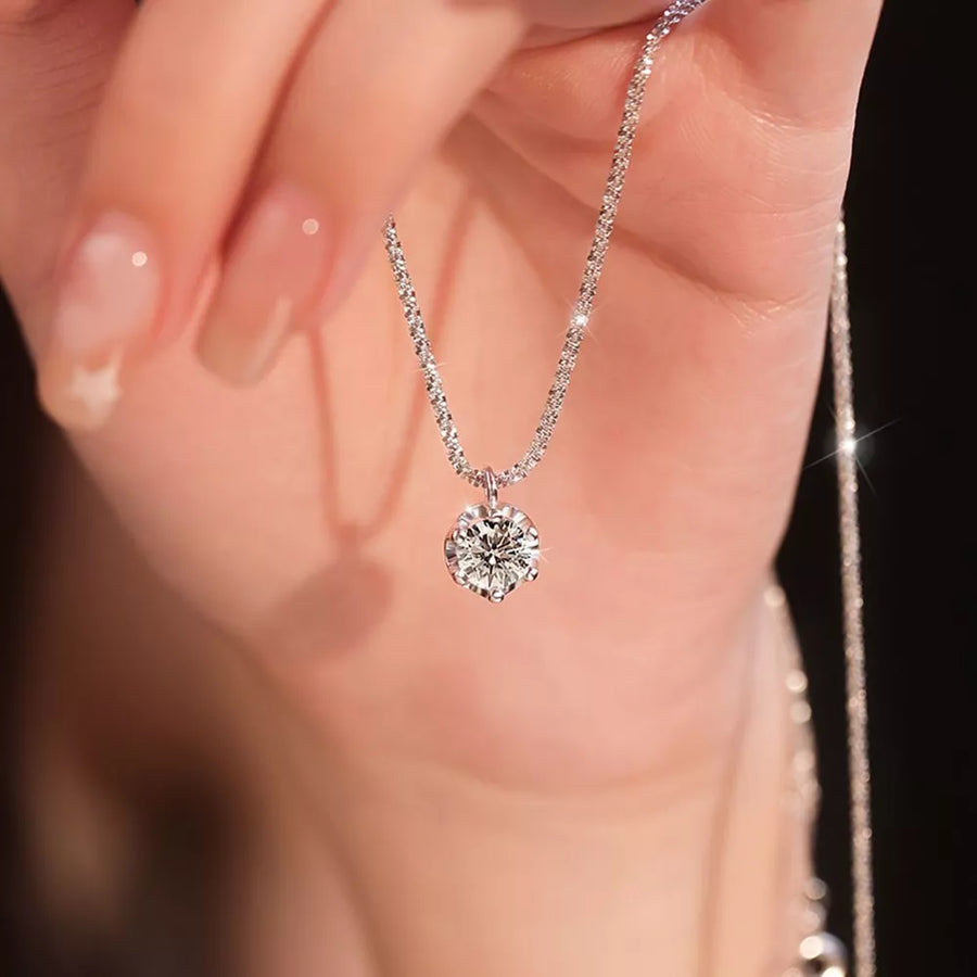 925 sterling silver,Moissanite Carat weight: 1ct Care instructions: Avoid wearin necklace in Silver with delicate silhouette