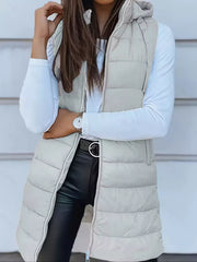 Gray straight puffer vest with hooded