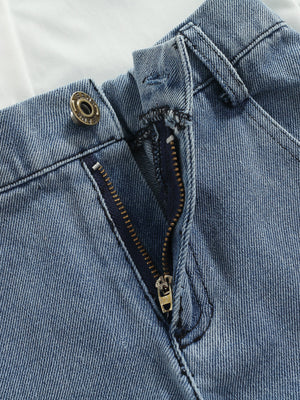 Toddler blue denim jeans with button and zipper fly detail