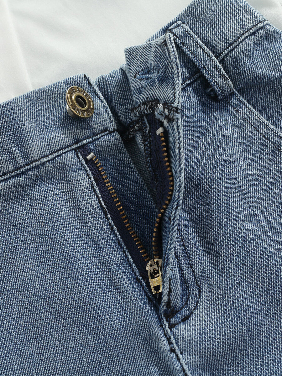 Toddler blue denim jeans with button and zipper fly detail