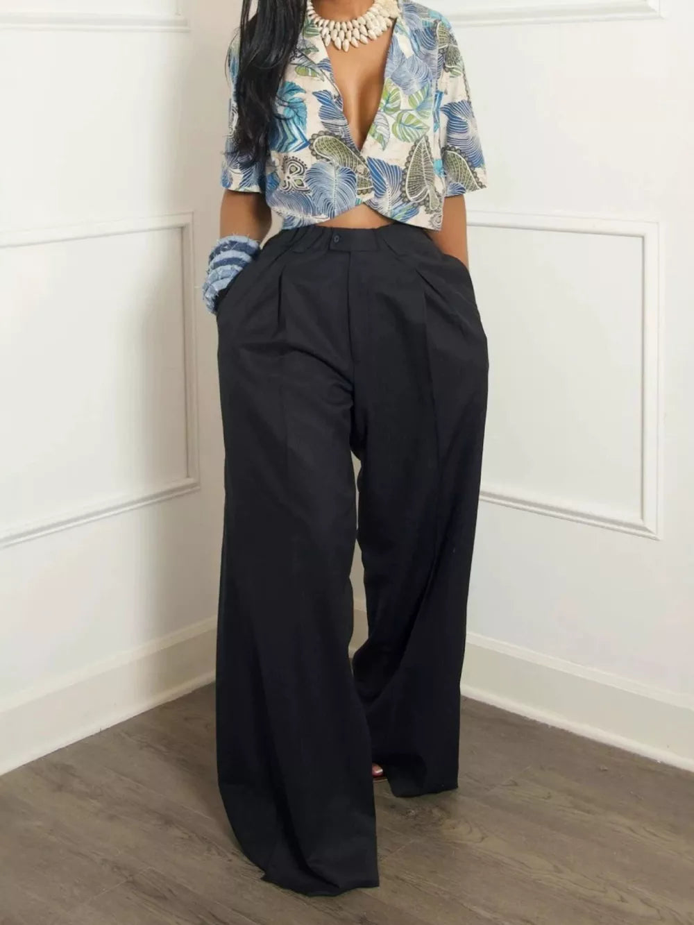 White Wide Leg Pleated Pants