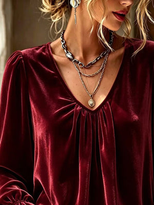 Full Size Ruched V-Neck Flounce Sleeve Blouse in ivory with ruched