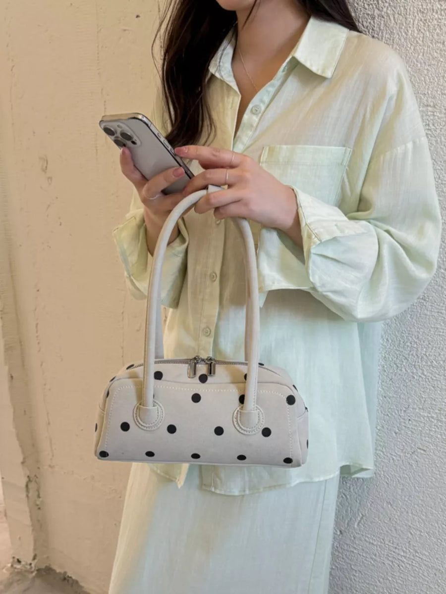 Polka Dot Small Shoulder Bag in Off-white, view 11