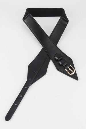 Black leather belt with geometric design and gold buckle detail