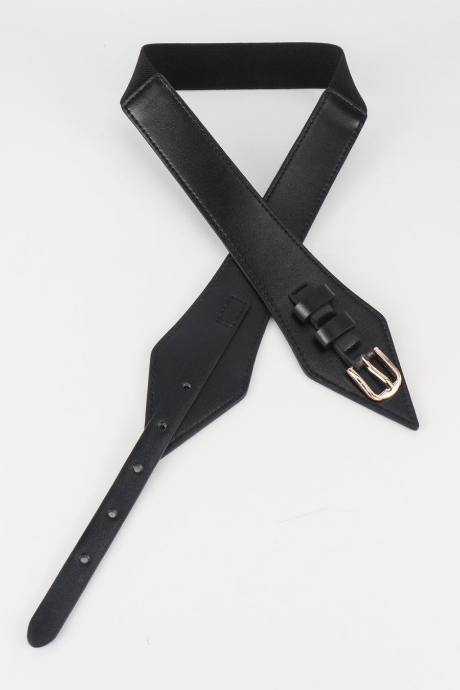 Black leather belt with geometric design and gold buckle detail