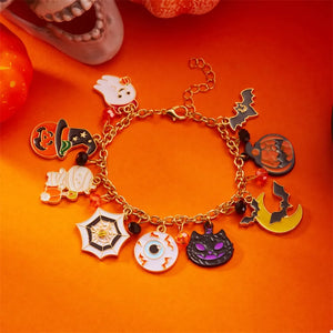 orange bracelet featuring charm bracelet and novelty-print