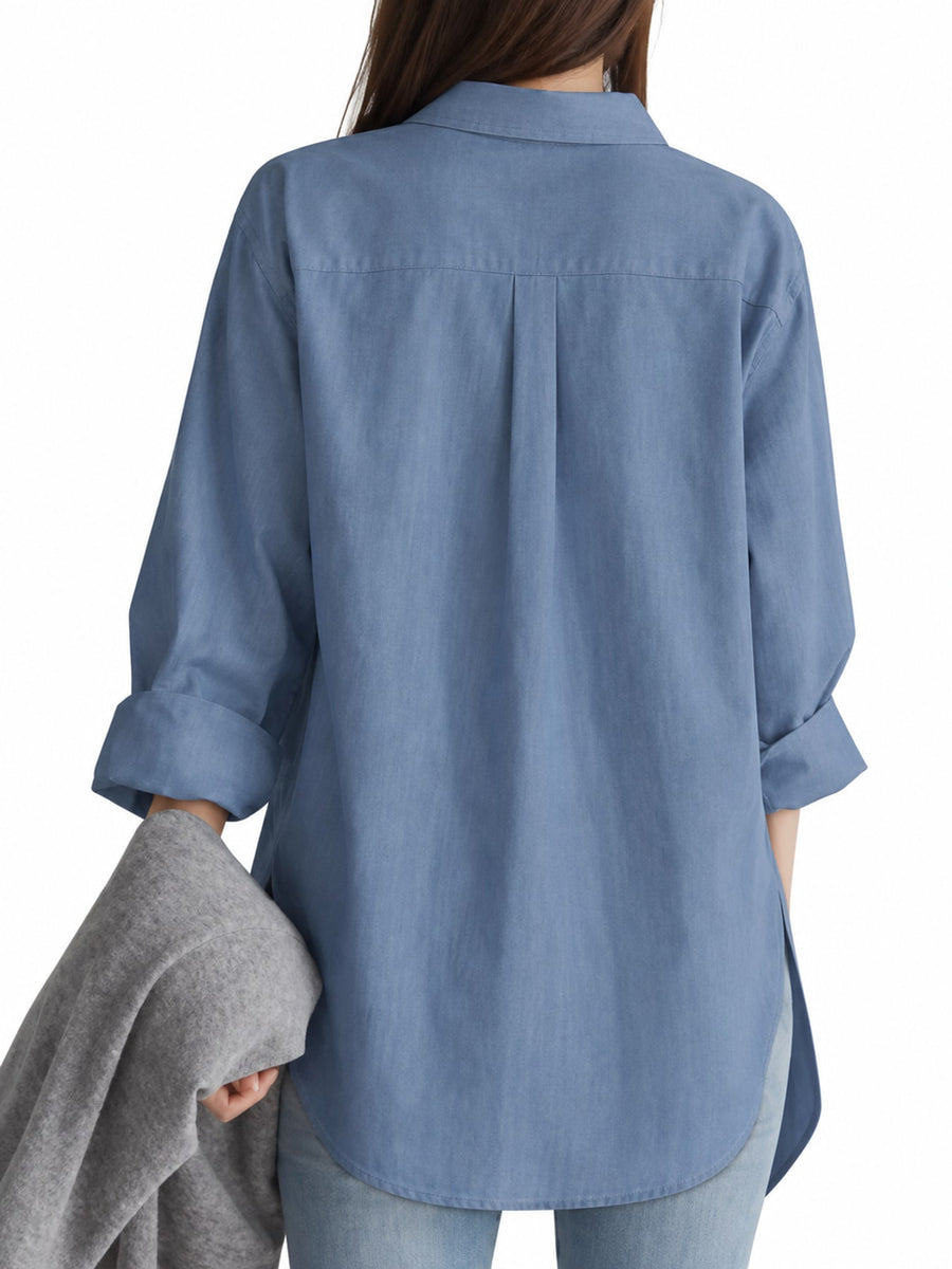 button-down shirt in Black with high-low hem and tunic-length