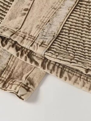 Khaki with Men's Distressed Wide-leg Jeans Plus Size in Khaki