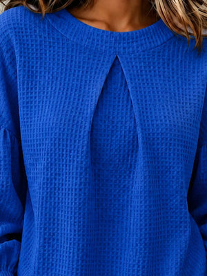 Sky Blue Waffle Knit Round Neck Top