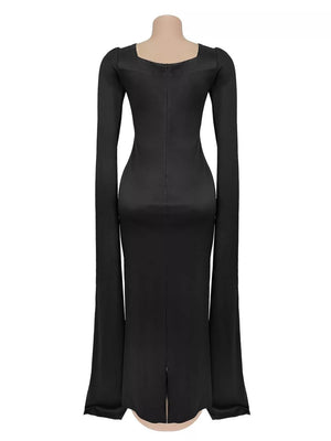Black maxi dress with maxi and pullover