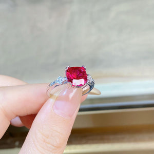 ring featuring geometric in ruby red with 925 sterling silver,Zircon Care instructions: Avoid wearing during exercise, as