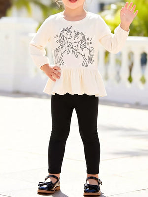 ivory peplum top with graphic print and round neck