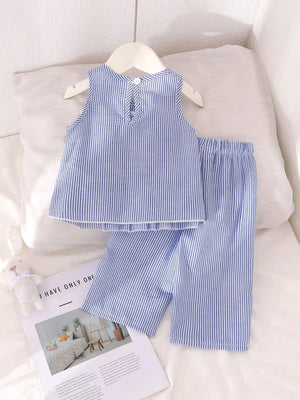 Children's Striped Sleeveless Top And Pants Set option 7