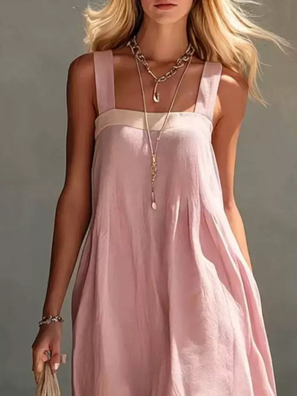 coastal midi dress in Light Pink with square neck