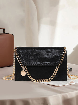 black with shoulder bag with chain strap