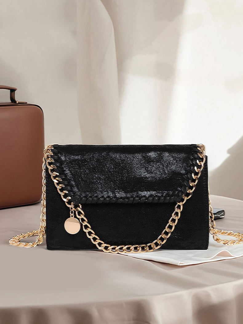 black with shoulder bag with chain strap