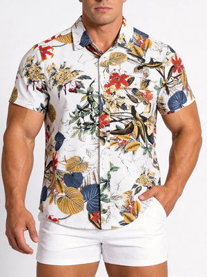 Army Green Button-down Graphic Short-sleeve Top