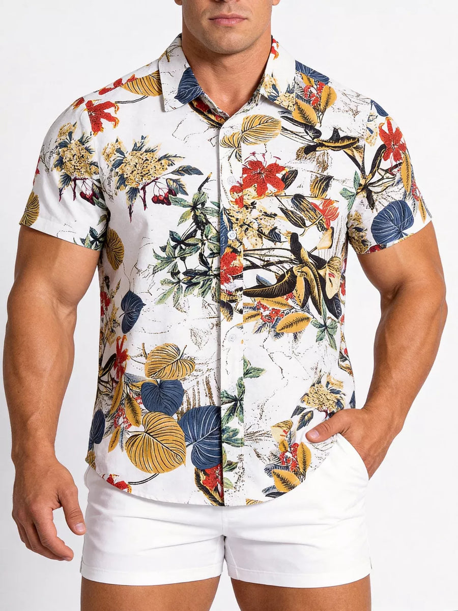 Army Green Button-down Graphic Short-sleeve Top