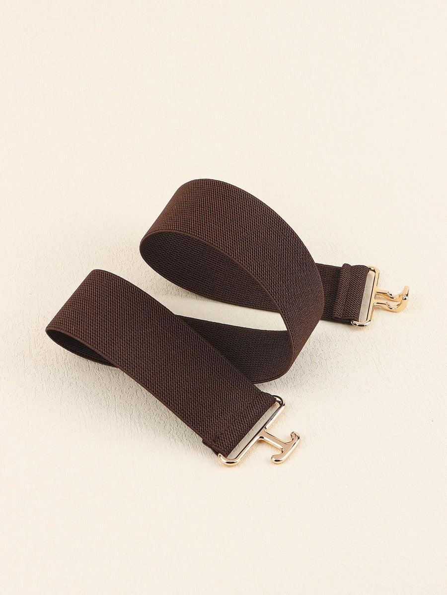 Chocolate elastic belt with sculpted gold buckle detail