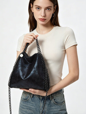 PU Leather Imported Size &amp crossbody bag in Black with slouchy silhouette
