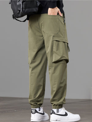 Green joggers with full-length and drawstring