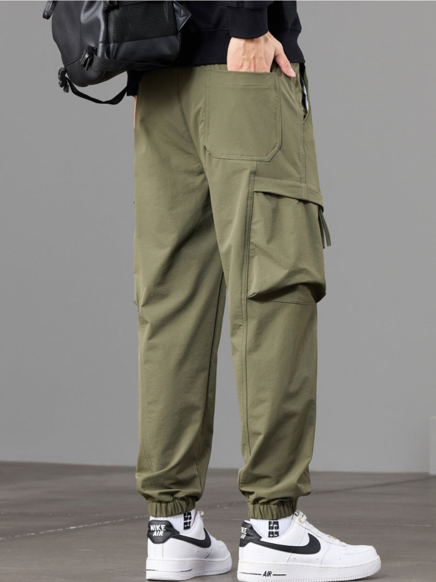 Green joggers with full-length and drawstring