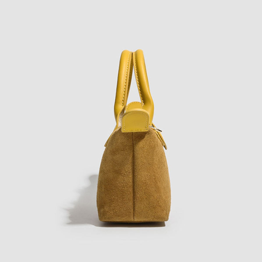 Stylish Two-Tone Suede Crossbody Bag in Yellow-brown with two-tone