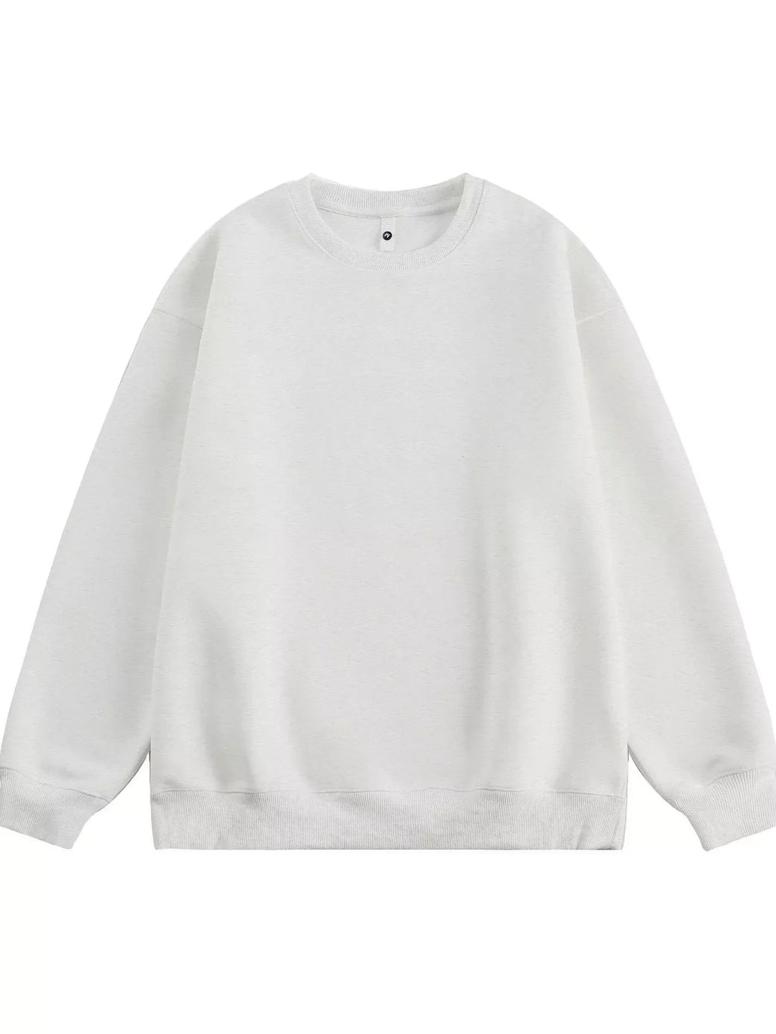 Oversized crew-neck sweatshirt in white, featuring a relaxed fit and ribbed cuffs and hem.