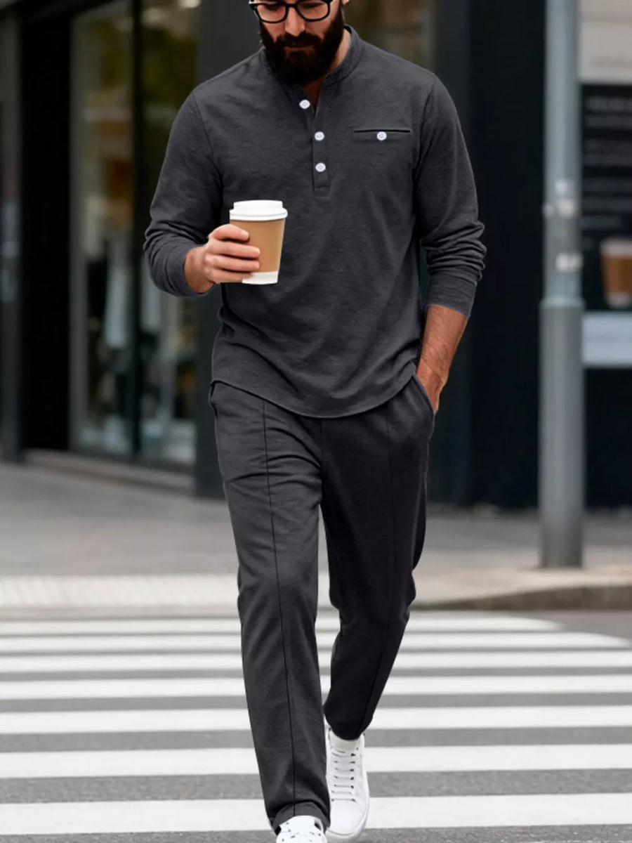henley in Army Green with long sleeve and hip-length
