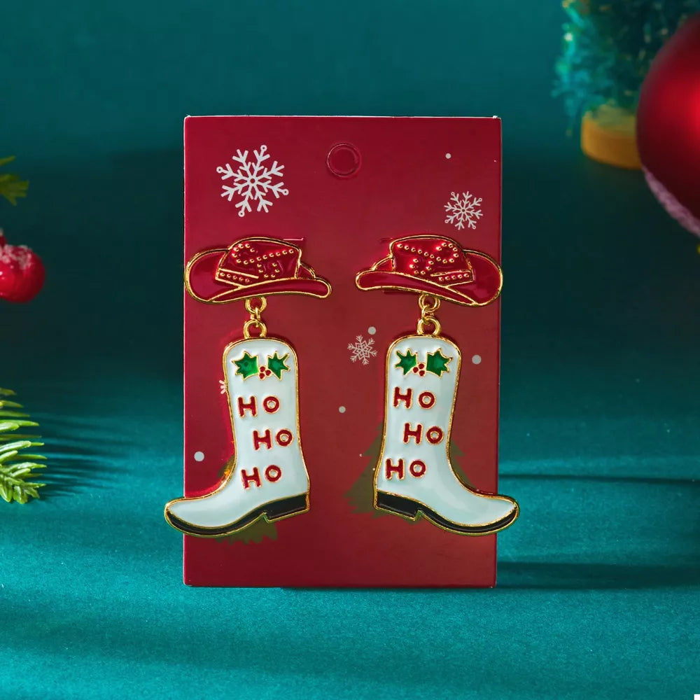 red earrings with holiday graphic and n/a