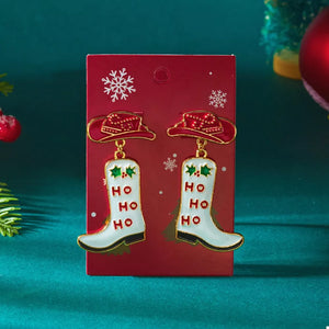 red earrings with holiday graphic and n/a